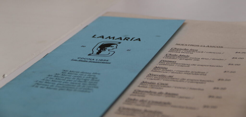 a menu for La Maria