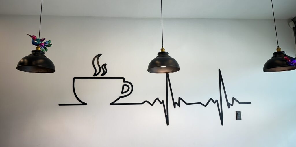 a decoration on the wall of a cafe