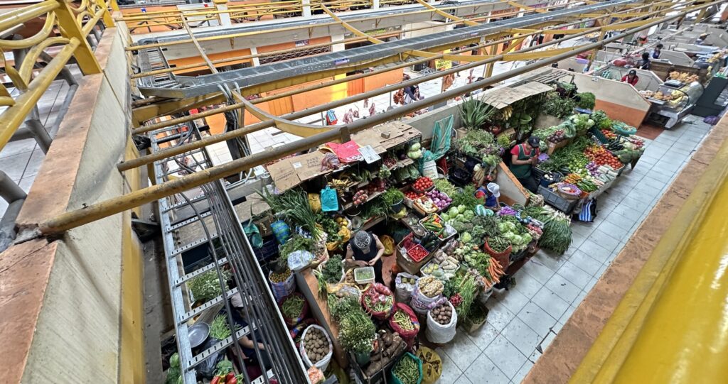 vegatable stands in the mercado