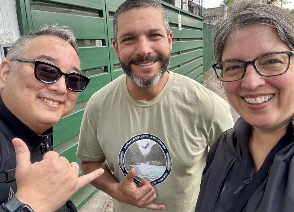 Three people taking a selfie