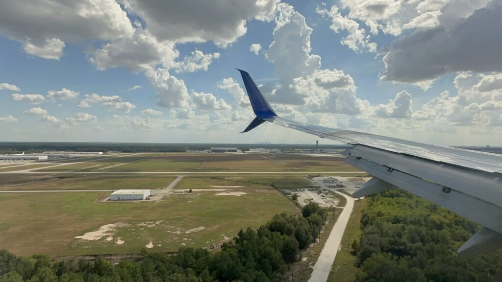 View of a plane landing in Houston from the plane window
