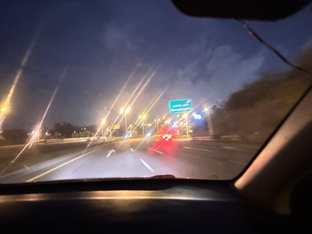 Lights on the highway to Quito at night 