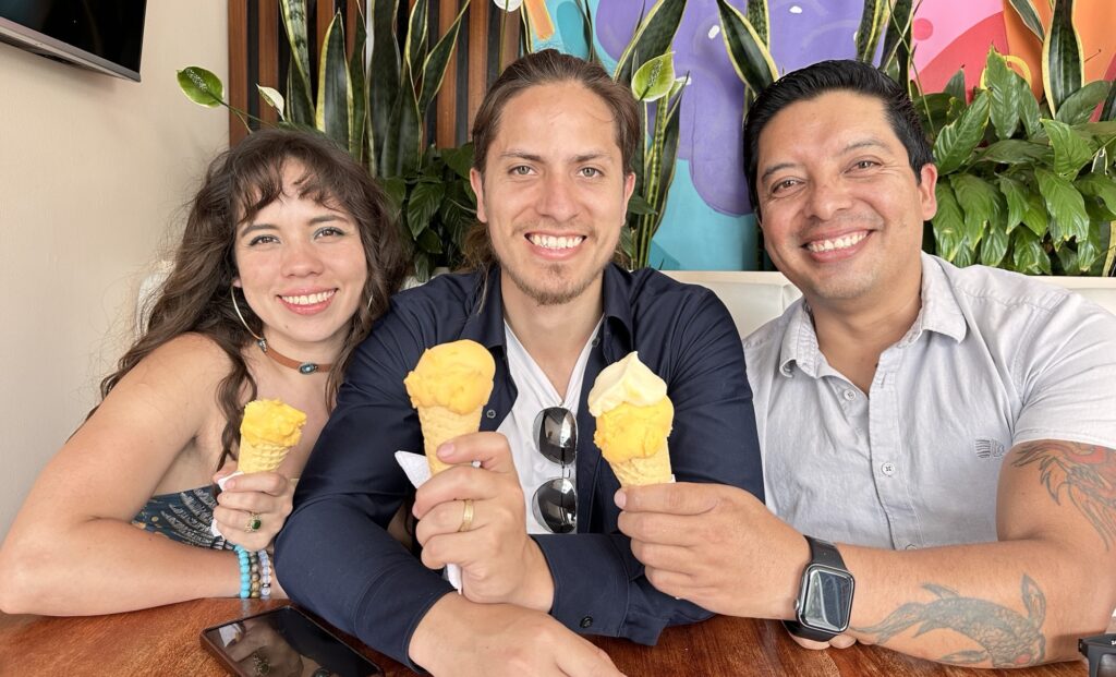 Three friends enjoying ice cream