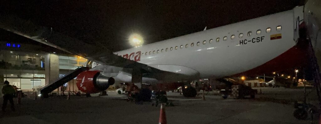 An Avianca airlines flight parked at Cuenca airport