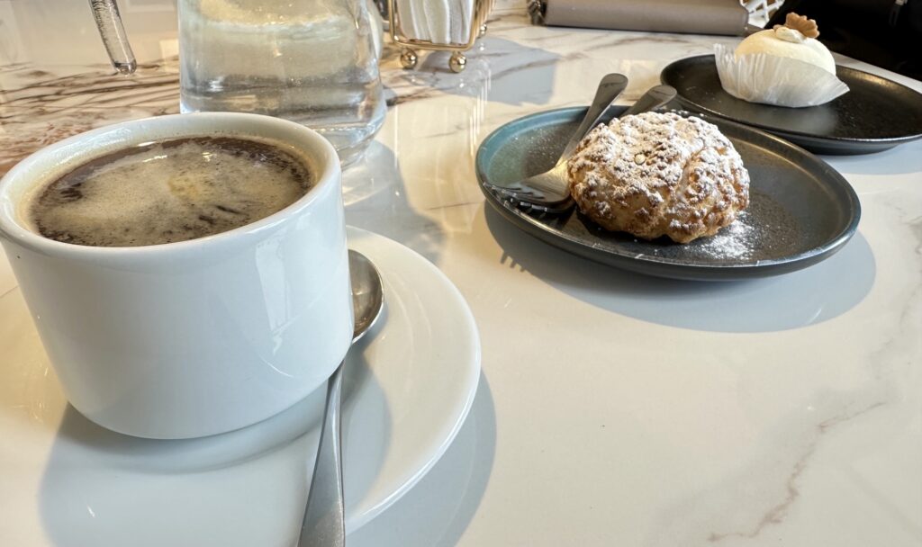Americano, Cream Puff and Mochi with Cream and Banana