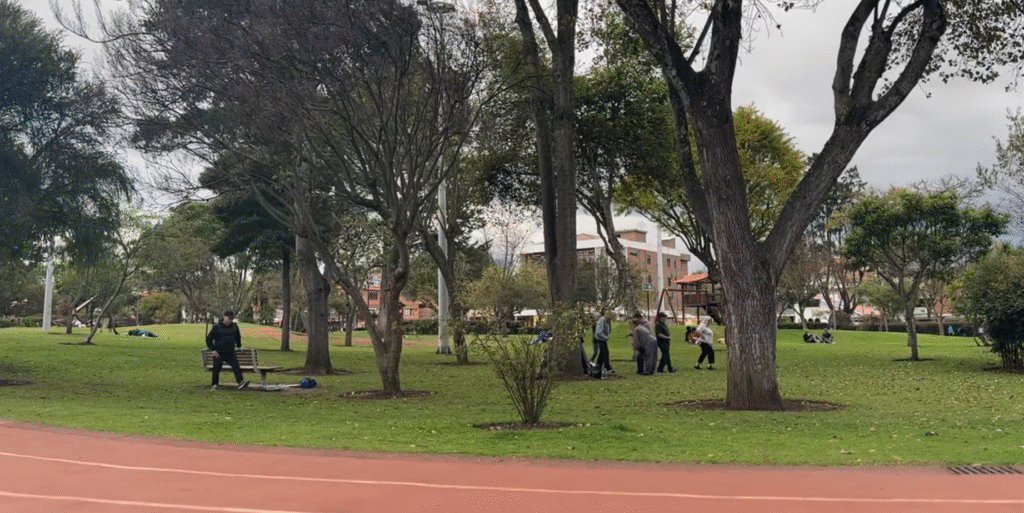 Supporting myself on the bench while practing Tai Chi walking basics