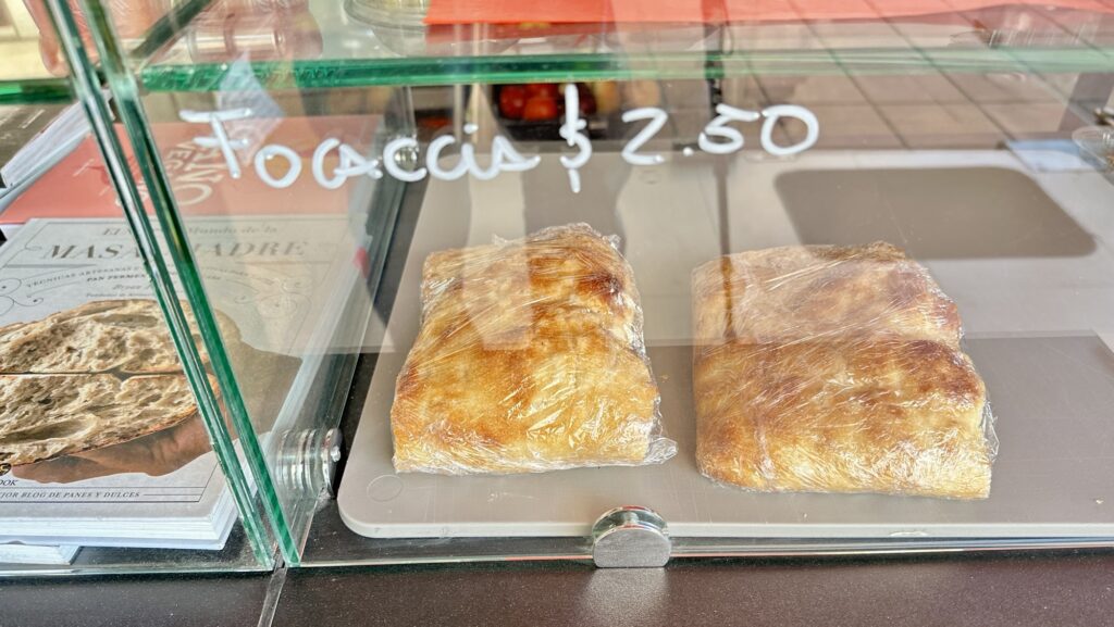 focaccia on display for $2.50