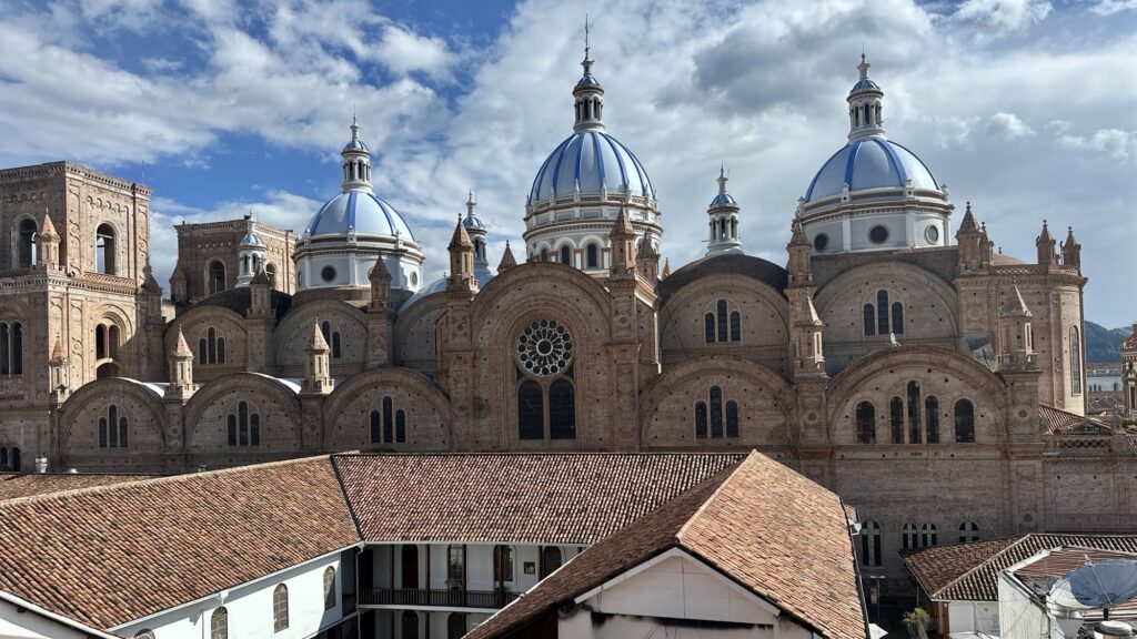 The blue domed cathedral in Cuenca, Ecuador