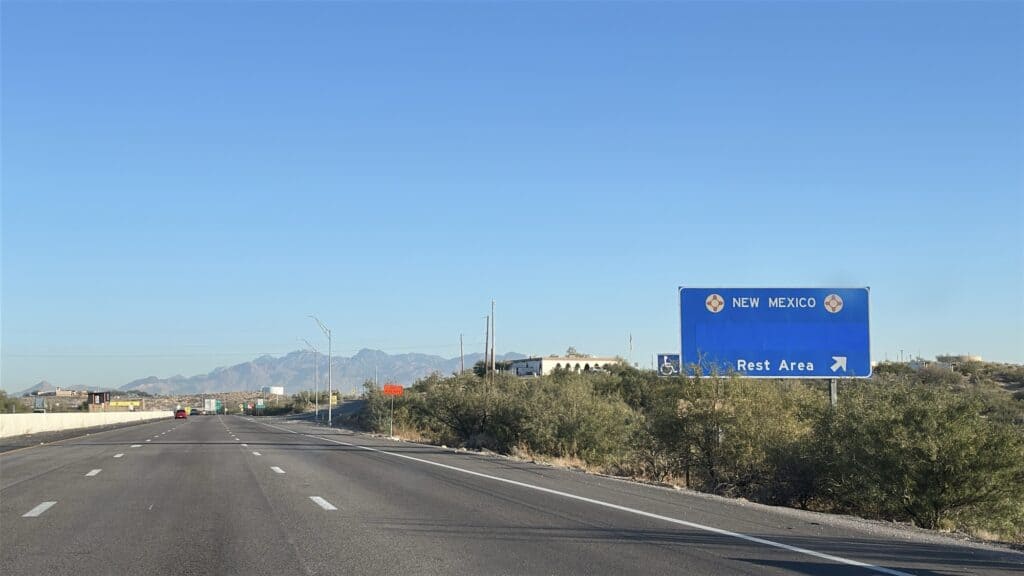 a sign on the road for a New Mexico rest area