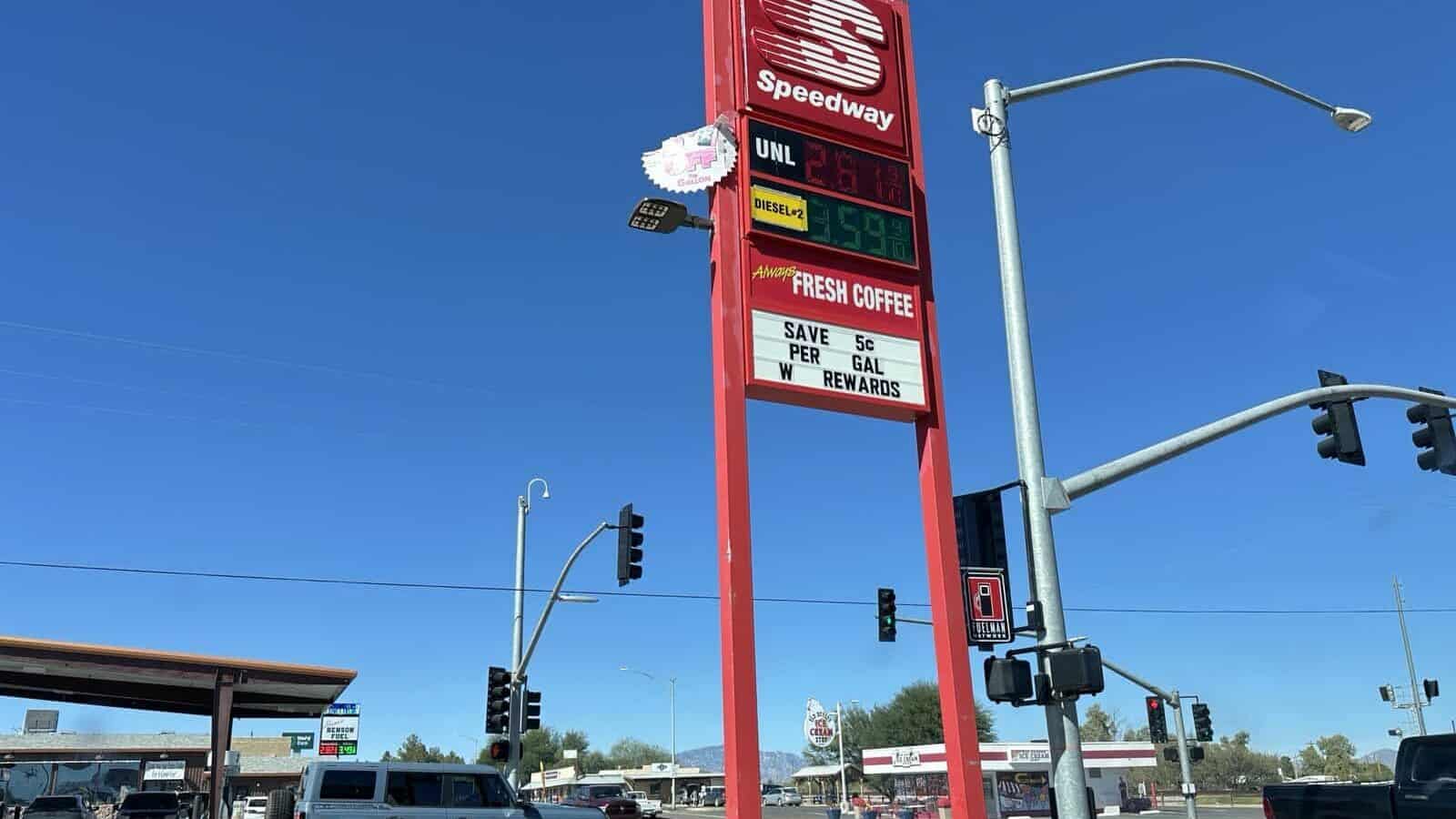 A speedway gas station sign